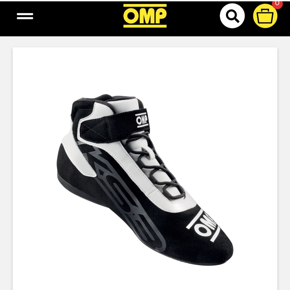 OMP Black and White karting Racing Shoes orange laces US 6 38 new kart race